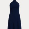 Marinblå Ralph Lauren Jinett Jersey Halter Day Dress för kvinnor Marinblå Ralph Lauren Jinett Jersey Halter Day Dress för kvinnor