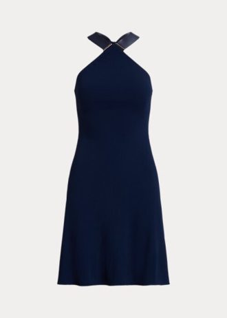 Marinblå Ralph Lauren Jinett Jersey Halter Day Dress för kvinnor