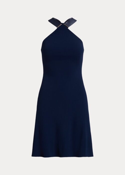 Marinblå Ralph Lauren Jinett Jersey Halter Day Dress för kvinnor Marinblå Ralph Lauren Jinett Jersey Halter Day Dress för kvinnor