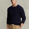 Marinblå Ralph Lauren Kabelstickad bomullströja för män Marinblå Ralph Lauren Kabelstickad bomullströja för män