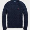 Marinblå Ralph Lauren Kabelstickad bomullströja för män Marinblå Ralph Lauren Kabelstickad bomullströja för män