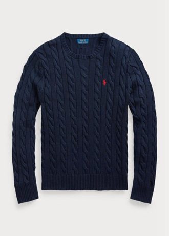 Marinblå Ralph Lauren Kabelstickad bomullströja för män
