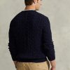 Marinblå Ralph Lauren Kabelstickad bomullströja för män Marinblå Ralph Lauren Kabelstickad bomullströja för män