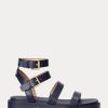 Marinblå Ralph Lauren Kayleen Nappa Lädersandaler för kvinnor Marinblå Ralph Lauren Kayleen Nappa Lädersandaler för kvinnor