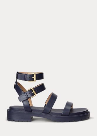 Marinblå Ralph Lauren Kayleen Nappa Lädersandaler för kvinnor
