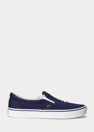 Marinblå Ralph Lauren Keaton Polo Bear Slip-On Sneakers för män