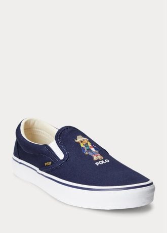 Marinblå Ralph Lauren Keaton Polo Bear Slip-On Sneakers för män