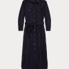 Marinblå Ralph Lauren Klänning i ullblandning med bälte för kvinnor Marinblå Ralph Lauren Klänning i ullblandning med bälte för kvinnor