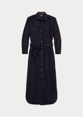 Marinblå Ralph Lauren Klänning i ullblandning med bälte för kvinnor