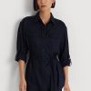Marinblå Ralph Lauren linneskjortor med bälte för kvinnor Marinblå Ralph Lauren linneskjortor med bälte för kvinnor