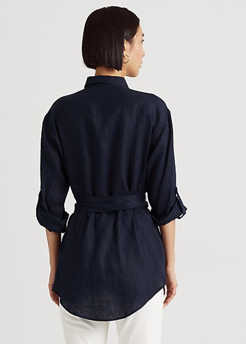 Marinblå Ralph Lauren linneskjortor med bälte för kvinnor Marinblå Ralph Lauren linneskjortor med bälte för kvinnor