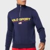 Marinblå Ralph Lauren-logotyp tröja med halv dragkedja för män Marinblå Ralph Lauren-logotyp tröja med halv dragkedja för män