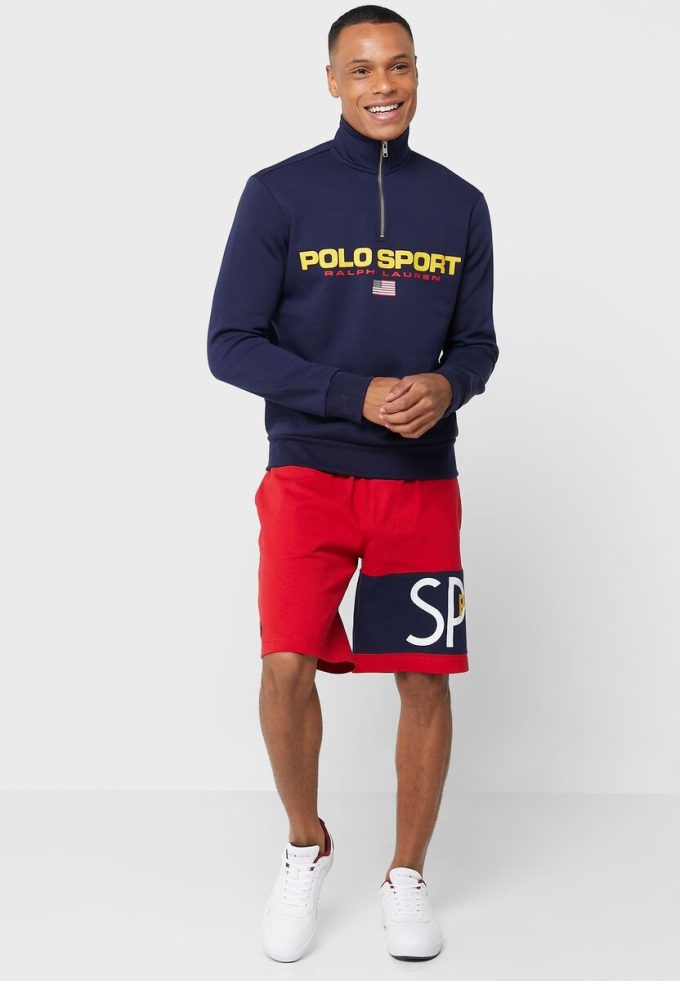 Marinblå Ralph Lauren-logotyp tröja med halv dragkedja för män Marinblå Ralph Lauren-logotyp tröja med halv dragkedja för män