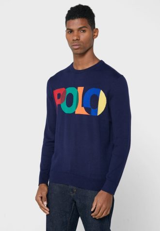 Marinblå Ralph Lauren logotyptröja för män