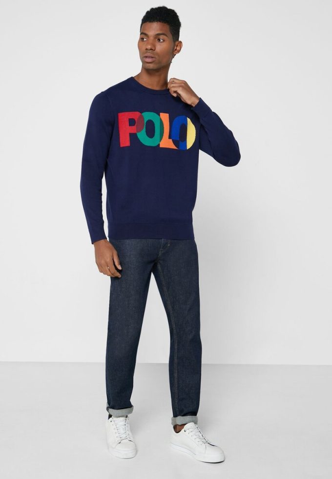 Marinblå Ralph Lauren logotyptröja för män Marinblå Ralph Lauren logotyptröja för män