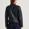 Marinblå Ralph Lauren Moto-jackor i läder i tumlat läder Marinblå Ralph Lauren Moto-jackor i läder i tumlat läder