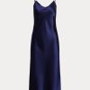 Marinblå Ralph Lauren Mulberry Silk Midi Slipklänning för kvinnor Marinblå Ralph Lauren Mulberry Silk Midi Slipklänning för kvinnor