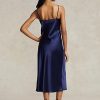 Marinblå Ralph Lauren Mulberry Silk Midi Slipklänning för kvinnor Marinblå Ralph Lauren Mulberry Silk Midi Slipklänning för kvinnor