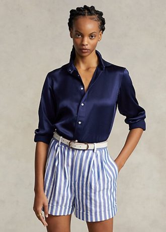 Marinblå Ralph Lauren Mulberry Silk Shir-skjortor för kvinnor