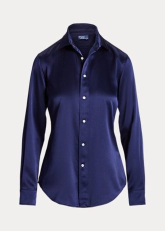 Marinblå Ralph Lauren Mulberry Silk Shir-skjortor för kvinnor