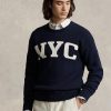 Marinblå Ralph Lauren Nyc tröja med rund hals för män Marinblå Ralph Lauren Nyc tröja med rund hals för män