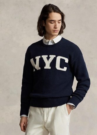 Marinblå Ralph Lauren Nyc tröja med rund hals för män