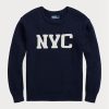 Marinblå Ralph Lauren Nyc tröja med rund hals för män Marinblå Ralph Lauren Nyc tröja med rund hals för män