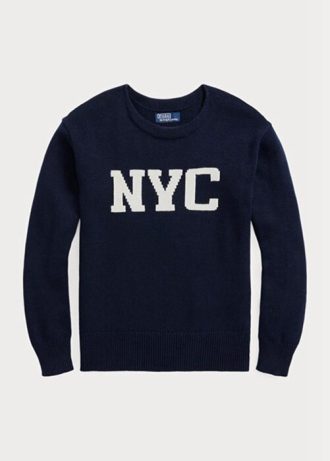 Marinblå Ralph Lauren Nyc tröja med rund hals för män