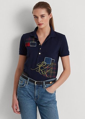 Marinblå Ralph Lauren Patchwork piképikétröjor för kvinnor Marinblå Ralph Lauren Patchwork piképikétröjor för kvinnor