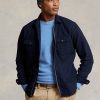 Marinblå Ralph Lauren plaggfärgade Oxford-overshirtjackor för män Marinblå Ralph Lauren plaggfärgade Oxford-overshirtjackor för män