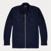 Marinblå Ralph Lauren plaggfärgade Oxford-overshirtjackor för män Marinblå Ralph Lauren plaggfärgade Oxford-overshirtjackor för män