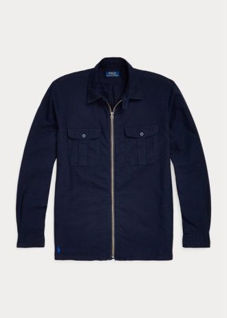 Marinblå Ralph Lauren plaggfärgade Oxford-overshirtjackor för män