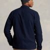 Marinblå Ralph Lauren plaggfärgade Oxford-overshirtjackor för män Marinblå Ralph Lauren plaggfärgade Oxford-overshirtjackor för män