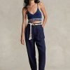 Marinblå Ralph Lauren plisserade byxor i linneblandning för kvinnor Marinblå Ralph Lauren plisserade byxor i linneblandning för kvinnor