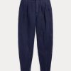 Marinblå Ralph Lauren plisserade byxor i linneblandning för kvinnor Marinblå Ralph Lauren plisserade byxor i linneblandning för kvinnor