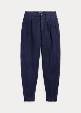Marinblå Ralph Lauren plisserade byxor i linneblandning för kvinnor