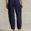 Marinblå Ralph Lauren plisserade byxor i linneblandning för kvinnor Marinblå Ralph Lauren plisserade byxor i linneblandning för kvinnor