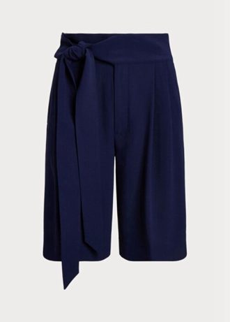 Marinblå Ralph Lauren Plisserade Georgette Shorts med vida ben
