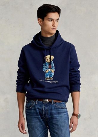 Marinblå Ralph Lauren Polo Bear Fleece-huvtröja för män Marinblå Ralph Lauren Polo Bear Fleece-huvtröja för män