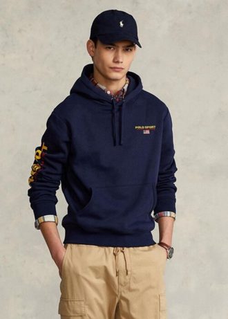 Marinblå Ralph Lauren Polo Sport Fleece Hoodie för män