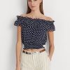 Marinblå Ralph Lauren prickiga blusskjortor för damer Marinblå Ralph Lauren prickiga blusskjortor för damer
