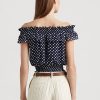 Marinblå Ralph Lauren prickiga blusskjortor för damer Marinblå Ralph Lauren prickiga blusskjortor för damer