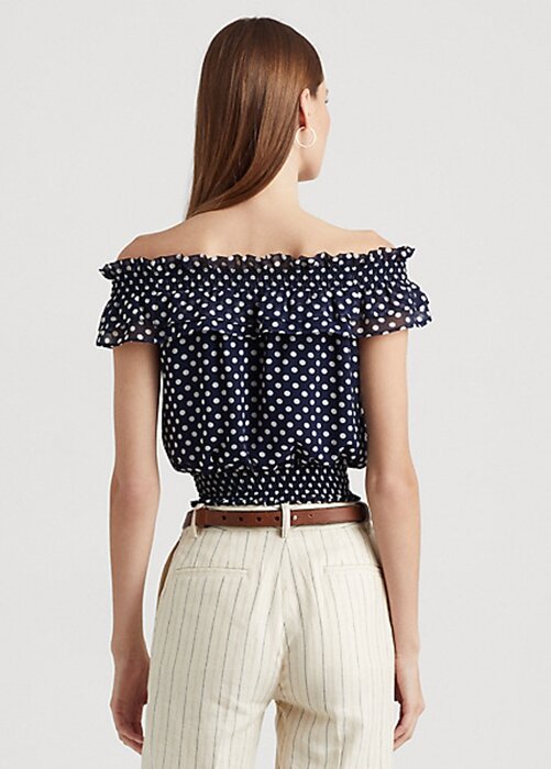 Marinblå Ralph Lauren prickiga blusskjortor för damer Marinblå Ralph Lauren prickiga blusskjortor för damer