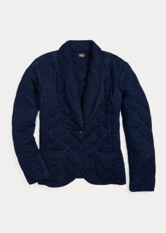 Marinblå Ralph Lauren Quilted Indigo Jerseyjackor för kvinnor