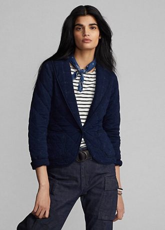 Marinblå Ralph Lauren Quilted Indigo Jerseyjackor för kvinnor