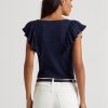 Marinblå Ralph Lauren Ralph Lauren T-shirts med volanger i ribbad Marinblå Ralph Lauren Ralph Lauren T-shirts med volanger i ribbad