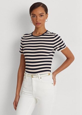 Marinblå Ralph Lauren randiga T-shirts i bomull i stretchig bomull