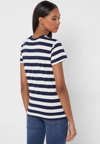 Marinblå Ralph Lauren randiga T-shirts med rund hals för kvinnor