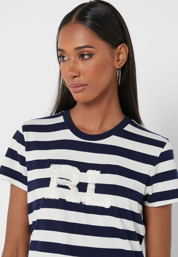 Marinblå Ralph Lauren randiga T-shirts med rund hals för kvinnor