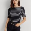 Marinblå Ralph Lauren randiga toppar med båthals för kvinnor Marinblå Ralph Lauren randiga toppar med båthals för kvinnor